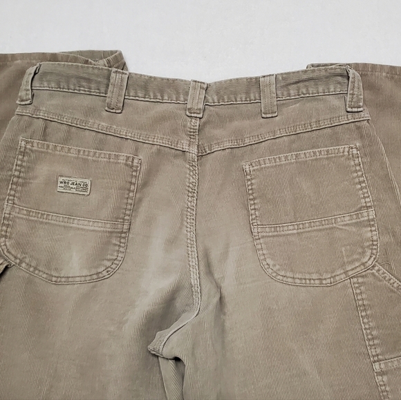 VINTAGE 90s Wrangler Grunge Tan Corduroy High Rise Tapered Leg Cargo Pants 34x30 - Picture 6 of 11